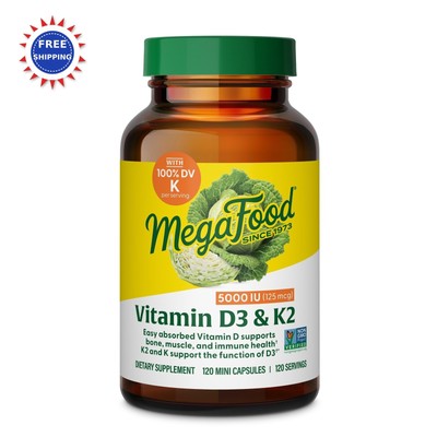 Vitamin D3 Supplements 5000 IU 120 Count MegaFood Vegetarian Supports Bones