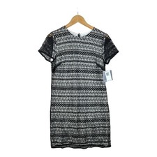 NWT Tegan Women's Dress Black Lace Overlay Short Sleeve Shift Dress Size 6