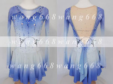Ice Figure Skating Dress Rhythmic Gymnastics Twirling Competition blue dyeing