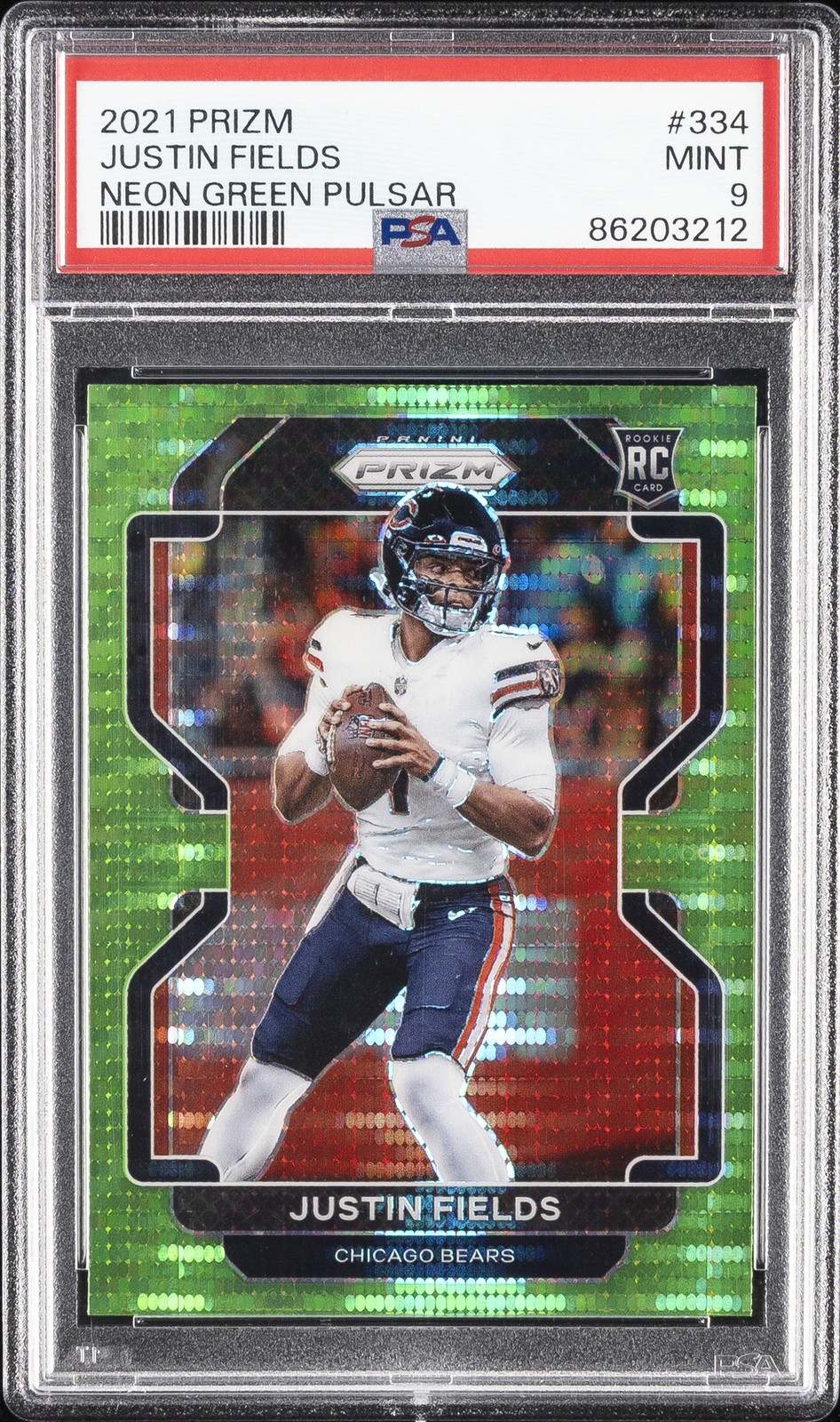 Justin Fields Panini Prizm #334 Neon Green Pulsar