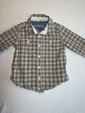 babyGap 1969 Boys 4 Years Plaid Blue Beige Point Collar Long Sleeve Button-Up