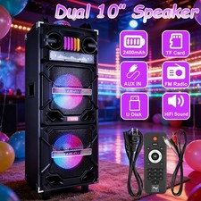 Wireless Bluetooth Speaker Dual 10" SubWoofer DJ LED Party Karaok Machine W/ Mic