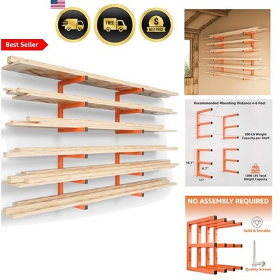 Lumber Storage Rack Wall Mount Heavy Duty Metal Shelf 6 Level Max 1200 LBS