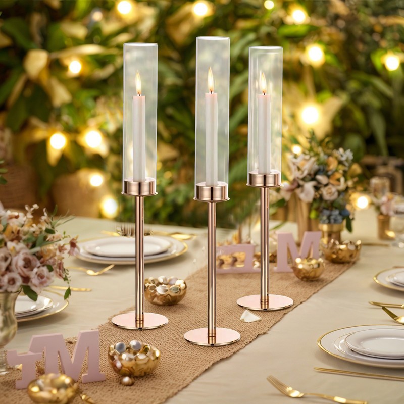 3PCS Candle Holder Tall Glass Candle Sticks Candlesticks Party TableCenterpieces