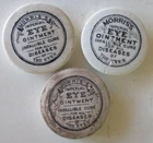 Trio of MORRIS'S IMPERIAL EYE OINTMENT DISEASE OF THE EYES potlids & no bases
