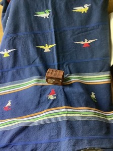 Guatemalan Hand Woven Textile Stripes Birds 56X73” Hanging Bedspread Tablecloth