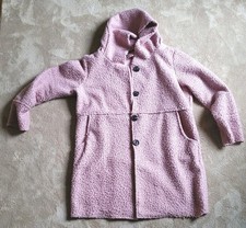 Damen Woll-Mantel kurz mit Kapuze Long-Jacke  rosa Boucle Onesize Made in Italy 