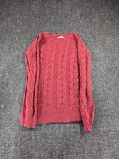 Ann Taylor by Loft Sweater Womens S Burgundy Cotton Cable Knit Pullover Crewneck