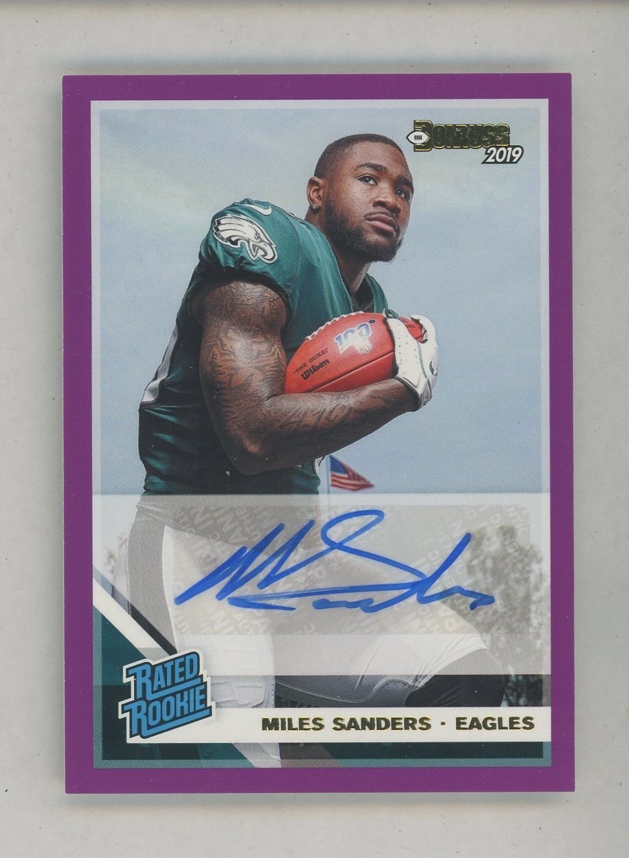 2019 Panini Donruss Purple #322 Miles Sanders Eagles RC Rated Rookie AUTO