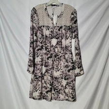 NEW Medium - DR2 Gray / Purple Long Sleeve Dress, Drawstring Waist, Knee Length