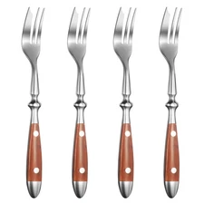 Premium 18/8 Stainless Steel Salad/Dessert Forks, Wood Grain Handle, Set of 4