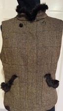 Kim Kara Damen Weste Tweed Braun Gefüttert Nerzapplikationen  Größe 38