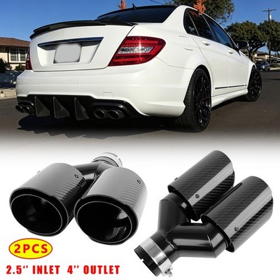 For Mercedes Benz C250 C63 C30 Pair 2.5'' to 4'' Carbon Dual Exhaust Pipe Tail Tip