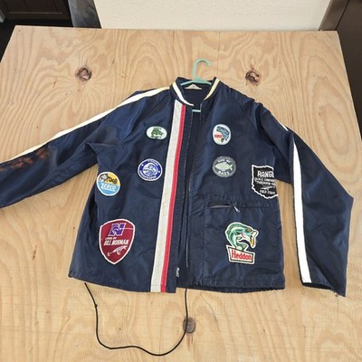 Vintage Bonner Mfg Bass Club Jacket Many Patches, Size L Blue
