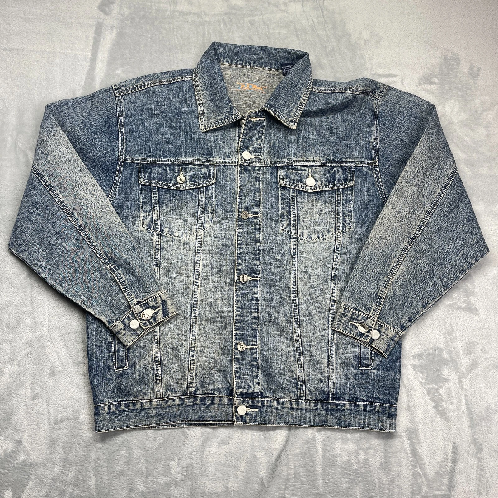 P.J. Mark Trucker Jacket Mens Large Blue Denim Classic Fit Collared Button Front