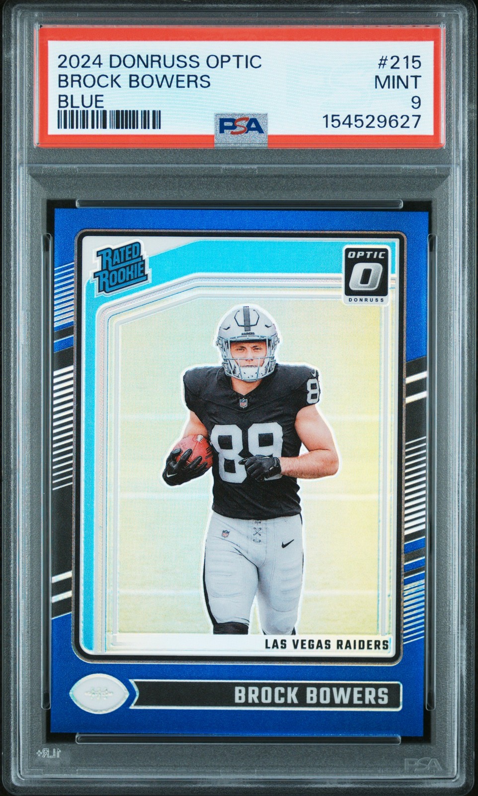 Brock Bowers Rookie 2024 Panini Donruss Optic #215 Blue /199 PSA 9