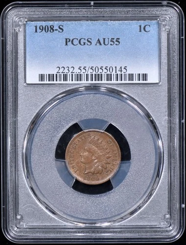 1908-S Indian Head 1c Penny PCGS AU55 - Very Choice!