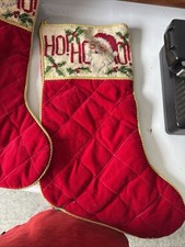 Pair Of Christmas Stockings Needlepoint HOHOHO Santa Red And gold