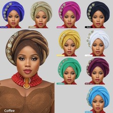 Wedding Party Hat Nigerian African Turban Women Rhinestone Headtie Headwear Arab