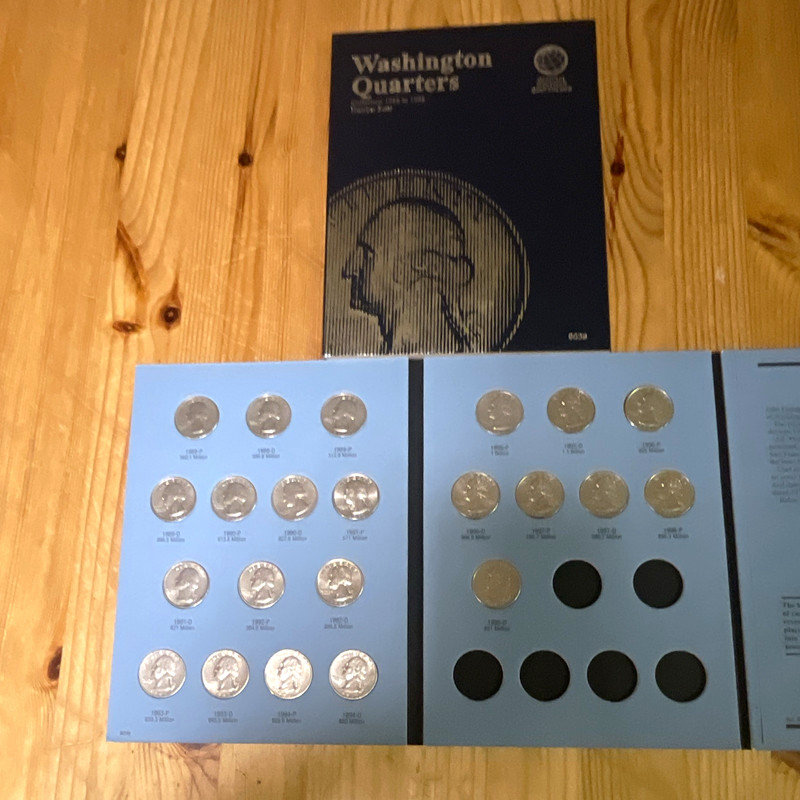 Whitman Washington Quarters Coin Folder Album full of circulated coins.