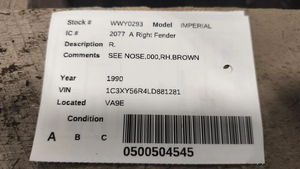 Passenger Right Fender With Cornering Lamps Fits 88-93 NEW YORKER (FWD) 996763 Foto 2 de 2