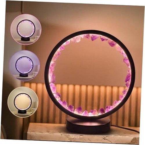 Crystal Night Light,Amethyst Table Lamp,Decor Circle Lamp USB Dimming Nursery