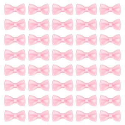 50 Pcs Mini Ribbon Bow 0.8'' Mini Fabric Ribbon Flower Bows, Pink