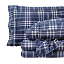 Flannel Sheet Set Twin XL 100 Cotton Double Brushed Stirling Plaid Bare Home