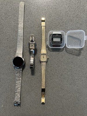 Vintage Watch Bundle 4 Non Working Women. Benrus, Caravelle, Timex. Project