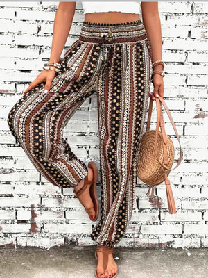 Harem Jogger Palazzo Hippie Boho Pants Smocked Waist Pockets Pull On Womens XXL