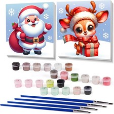 Amzdiyfun 2 Pack Christmas Framed Paint by Numbers Kit for Kids, Easy Cartoon Ki