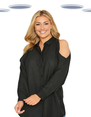 Ex Damen Webshirt - Übergröße Cold Shoulder Knopfleiste schwarz (Defekt)