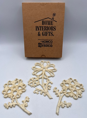 Vintage 1973 Homco 3 Cream Flowers Wall Hanging w/ Original Box