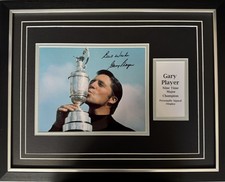Golf Gary Player Signed 16" X 12" Double Mounted Framed Golf Display