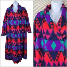 Vintage Aztec Southwest Fleece Housecoat One Size Medium Large XL 1X Robe Long