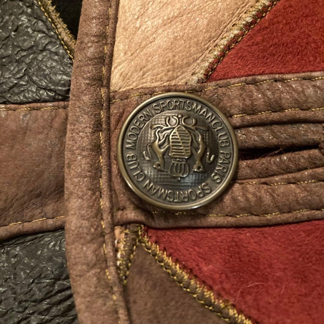 BONBEC Patchwork Shearling Sheepskin Jacket M Bro… - image 6