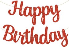Red Happy Birthday Banner - NO DIY,10Feet,Pre-Strung-Glitter Backdrop Happy