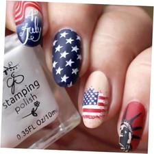 4th of July Press on Nails Short Oval Fake American Flag Stars Matte Designs
