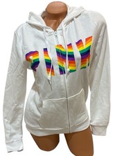 Victorias Secret Pink Hoodie Full Zip Huge Rainbow Logo On Front Size S
