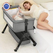 Baby Bassinet Bedside Sleeper Adjustable with Wheels Storage Basket Grey BCOL