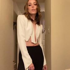 Vintage White Crop Cache Blazer/topcoat Jacket With Button Detail Size 0-2
