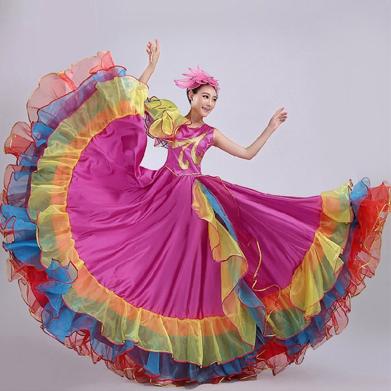 Dama Vestido Flamenco España Danza del Vientre Falda Coro Salón Columpio 180-720 Grados