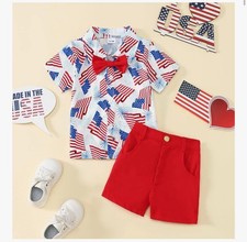 4th Of July Baby Boy Outfit Toddler Summer Cute Short Sleeve Gentleman Button...