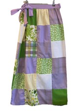 vtg 60s 70s patchwork hippie cottagecore maxi skirt green lavender yellow Sz S-M