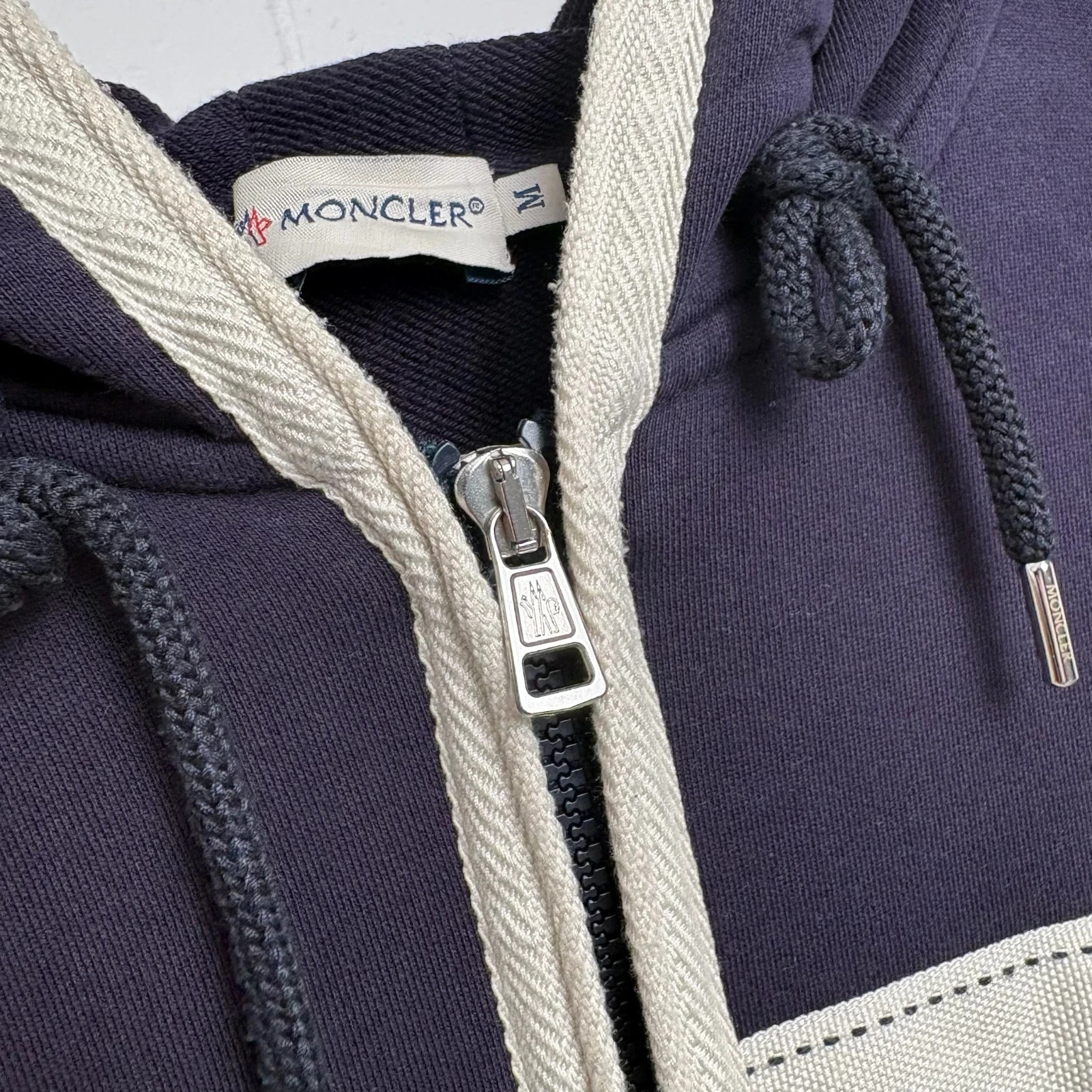 Moncler Navy Maglia Zip Hoodie with White Detailing image 5