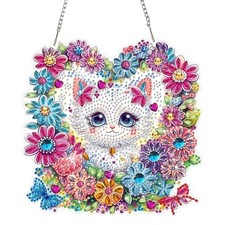 Cat and Flower Diamond Art Hanging Kits for Kids Beginners, Special QP010