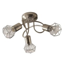 Satin Nickel Swirl Vintage Cage 3 Lamp Semi Flush Ceiling Light 36cm