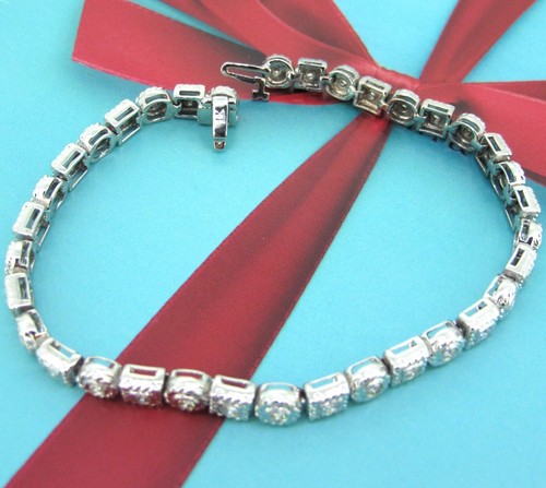 1.83 ctw Diamonds Round Cut 14k White Gold Round & Square Links Tennis Bracelet - 第 3/7 張圖片