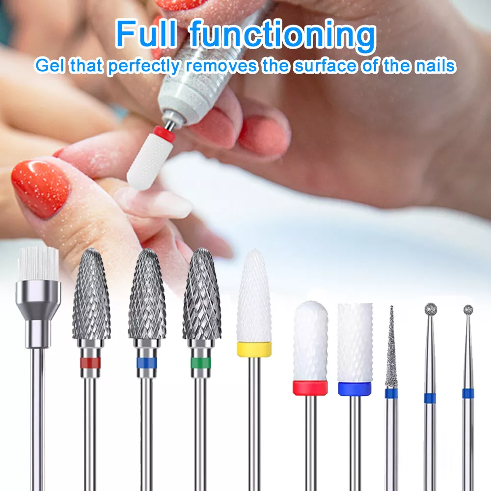 Nail Drill Bits Set, Electric Nail Drill Bits Kit Ceramics/Tungsten/Diamond  Carbide 3/32 Inches Nail Bits for Filing Acrylic Nails Gel Nails Down Remo  | Fruugo DK