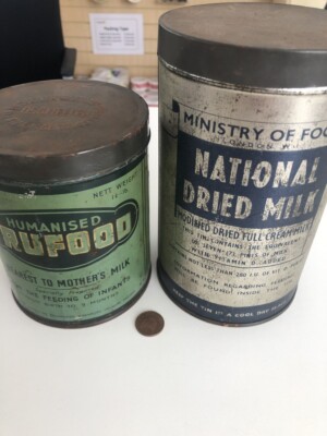 2 x Vintage Antique Tins Ministry of Food London W1 dated 1950 Dried Milk Rare